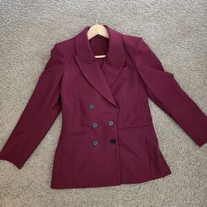 Express Women's Double-Breasted Burgundy Blazer In Size Medium